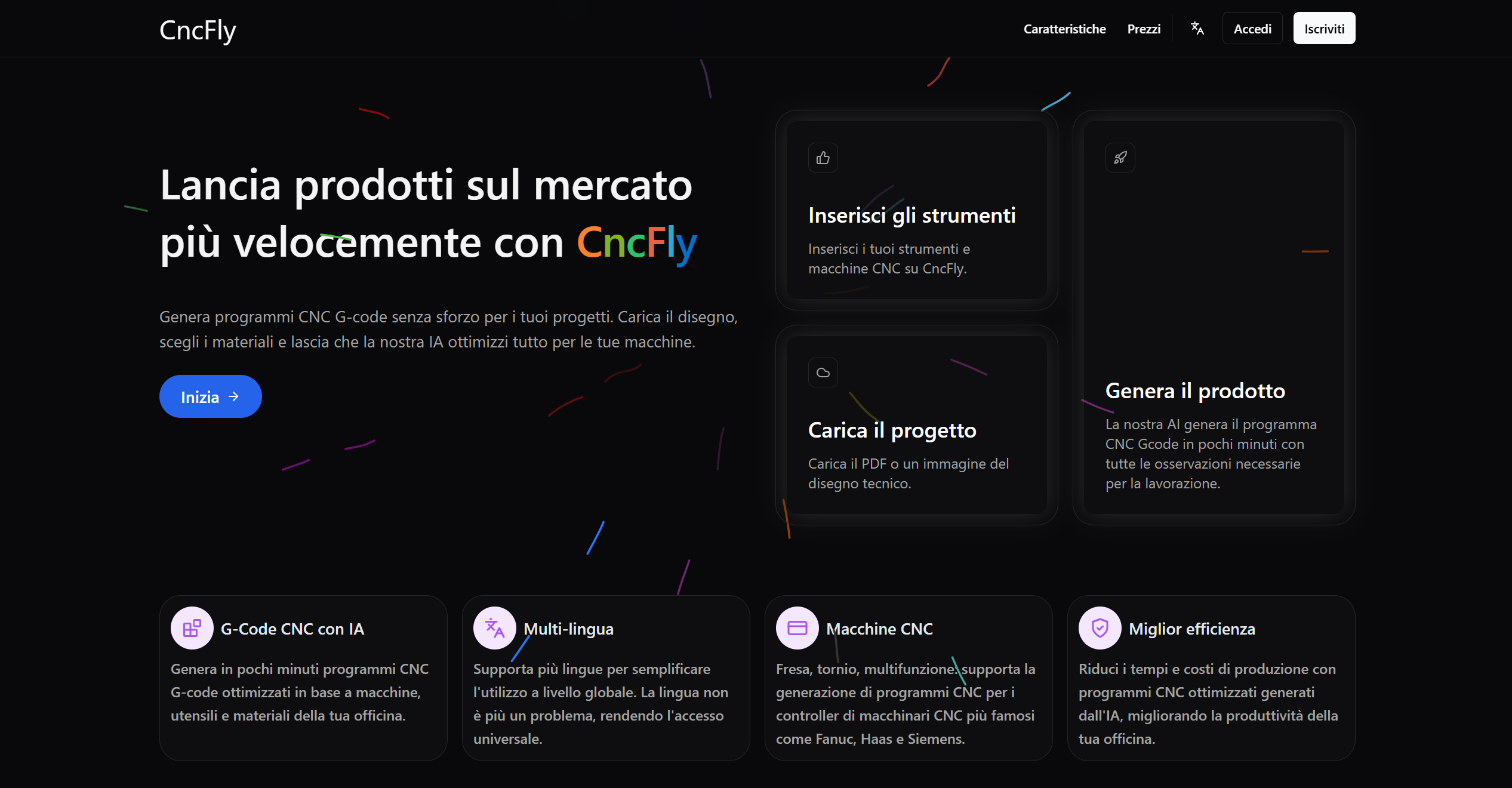 Homepage della piattaforma CncFly per la generazione di G-Code