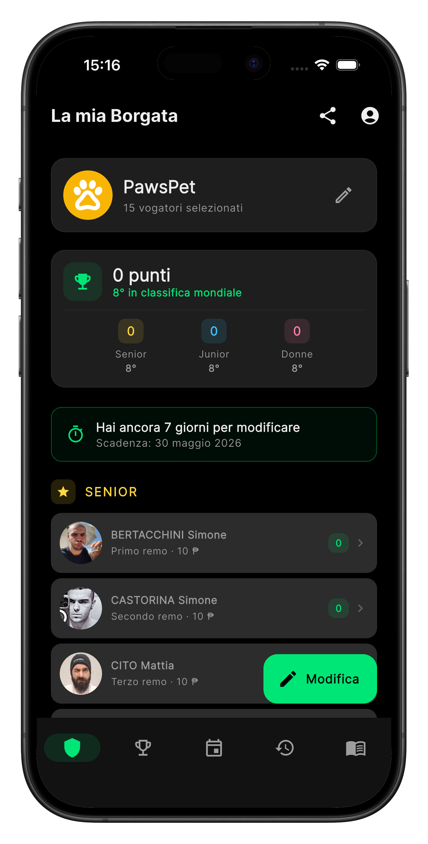 Schermata 1 dell’app FantaPalio del Golfo