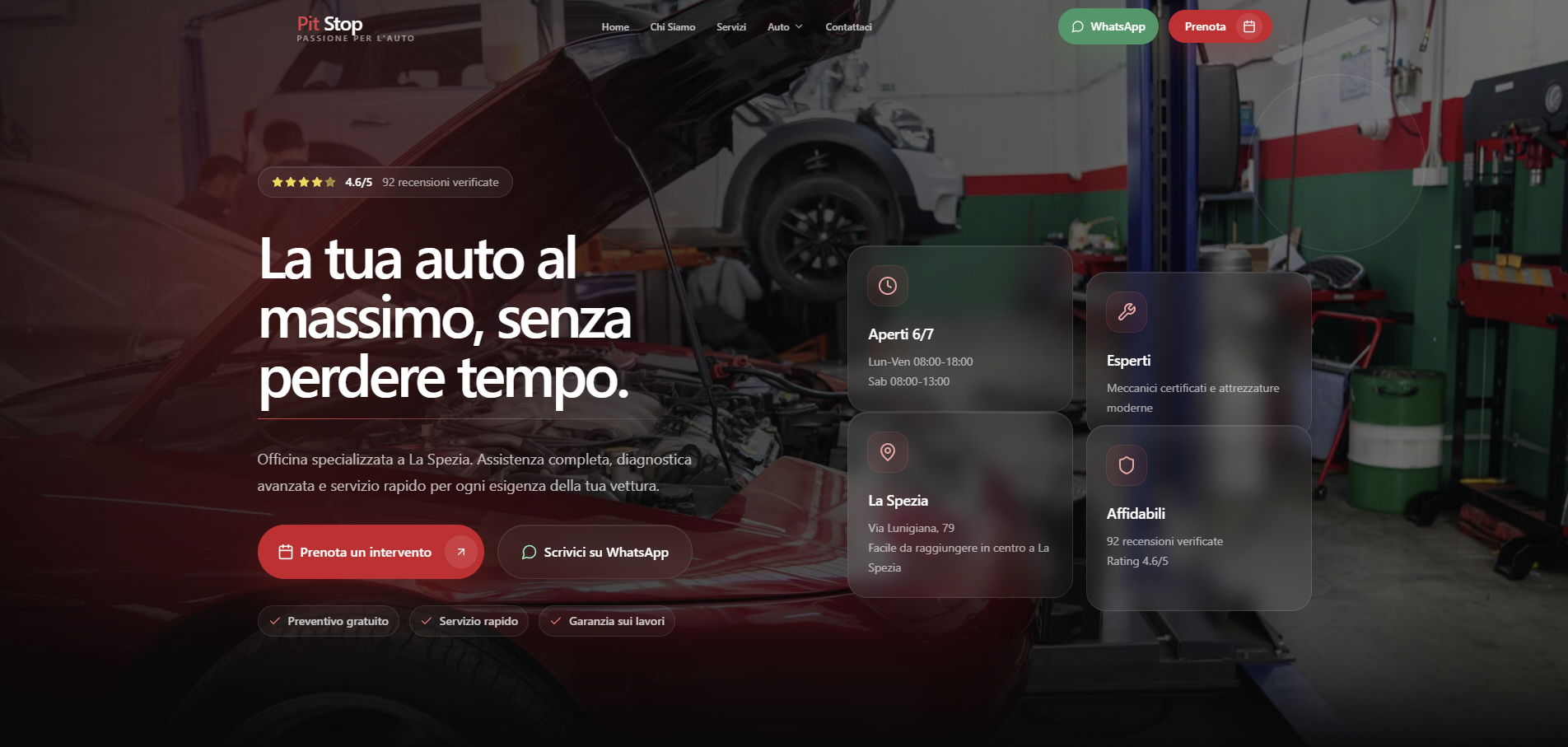 Homepage del sito dell’officina PitStop1